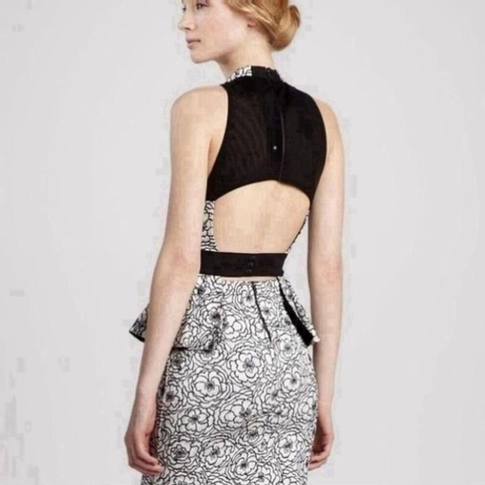 Alice + Olivia Black White Floral Lace Peplum Mock Neck Dress Size 2 - Picture 3 of 12